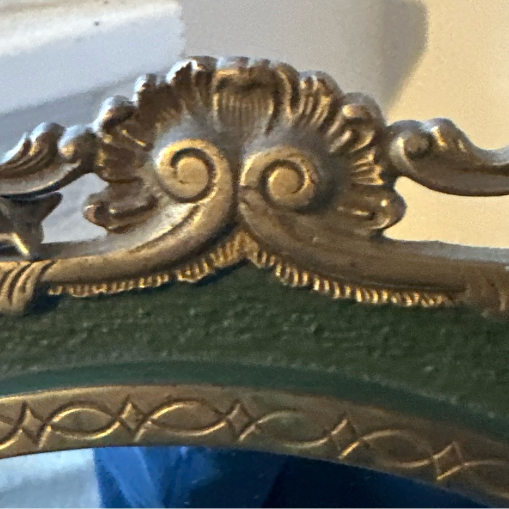 Antique MIRROR Baroque French vanity free standing solid Brass with green detail - Picture 10 of 16